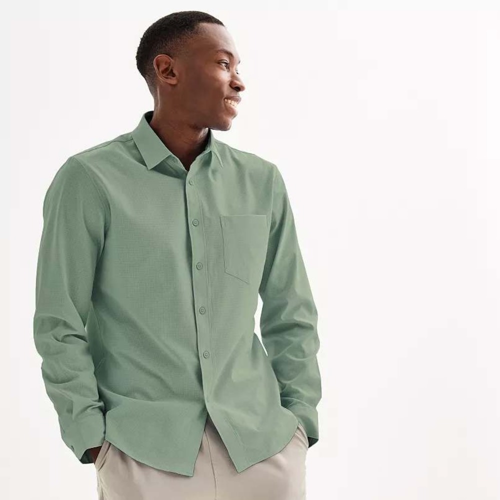 NWT FLX Mens Urban Commuter Sage Green Stretch Quick Dry Button Down22.2XXL Slim